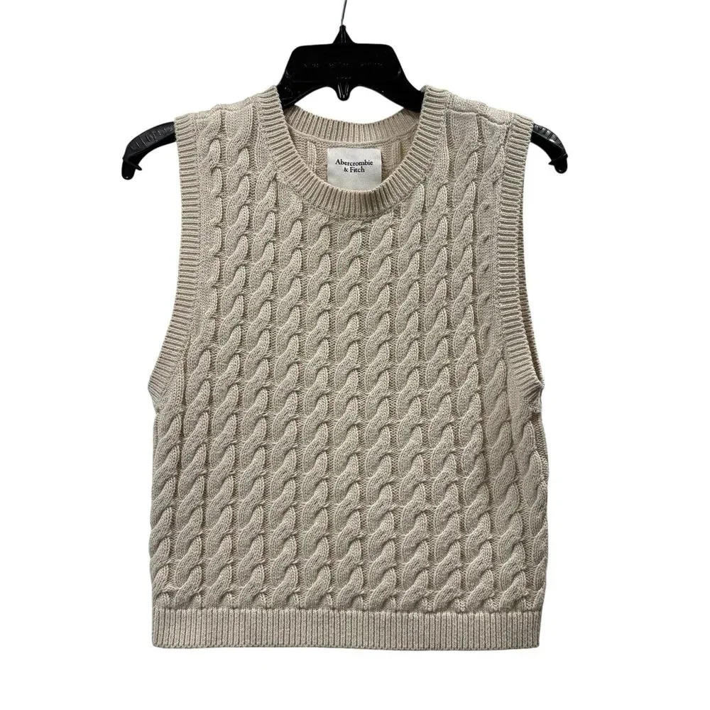 Abercrombie & Fitch Cream Cable Knit Sweater Vest Size S